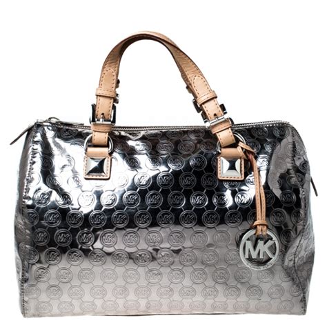 michael kors purse silver with black mk|Michael Kors medium black silver.